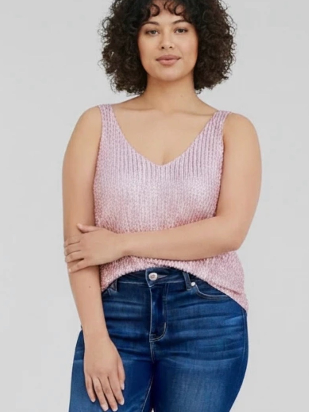 Loft Sequin Top Sleeveless Women's Plus Pink Sleeveless V-neck Size 20